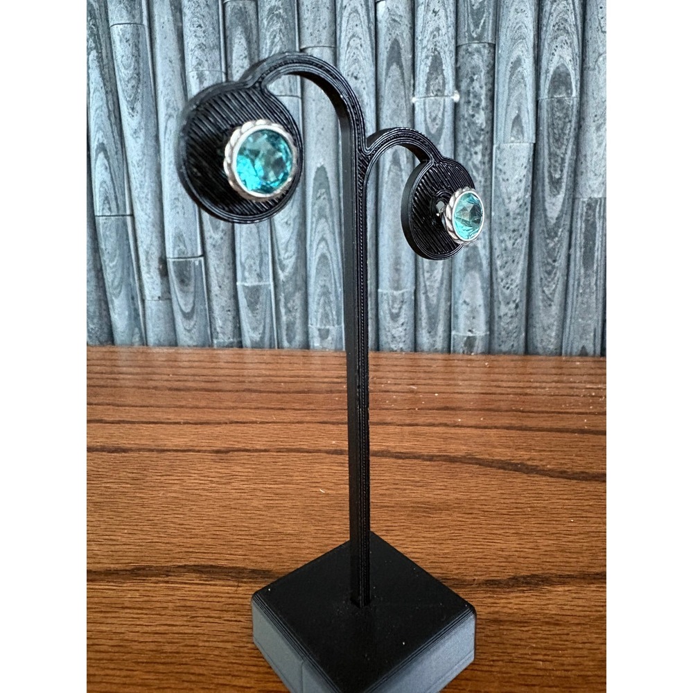 Brighton Aqua Crystal Stud Earrings Silver Tone Rope Border Round Post Backs